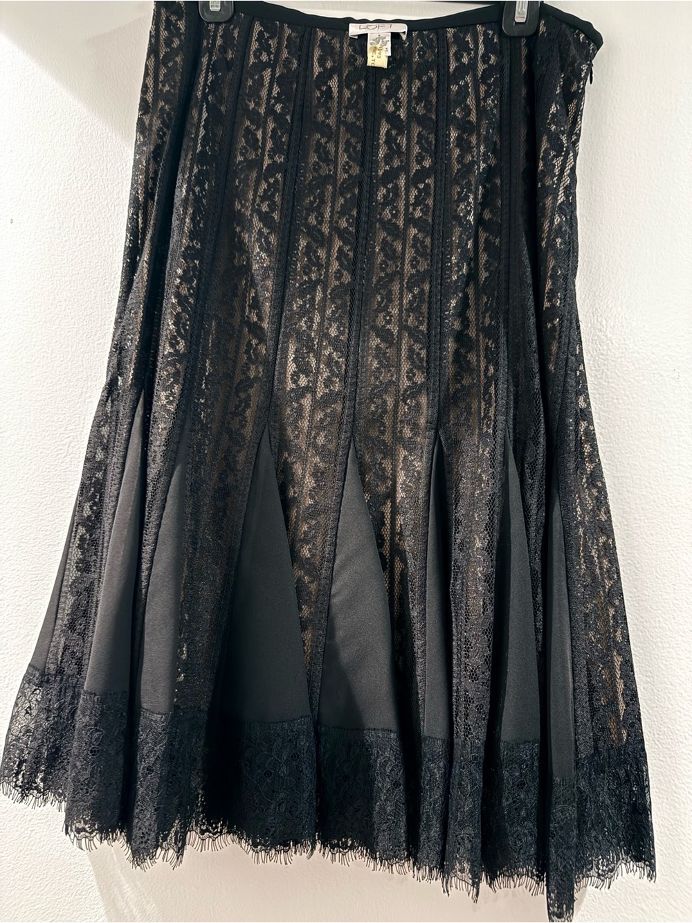 LOFT Black Lace-Panel Midi Skirt size 8